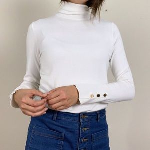 ZARA White Knitted Turtleneck with Gold Buttons